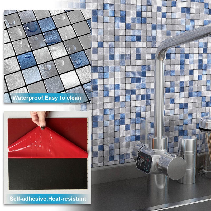 BeNice Peel and Stick Backsplash Tile Stickers  Kitchen Bathroom Wall Adhesive Small Metal Tiles Square-5sheets Blue Mix - Image 5